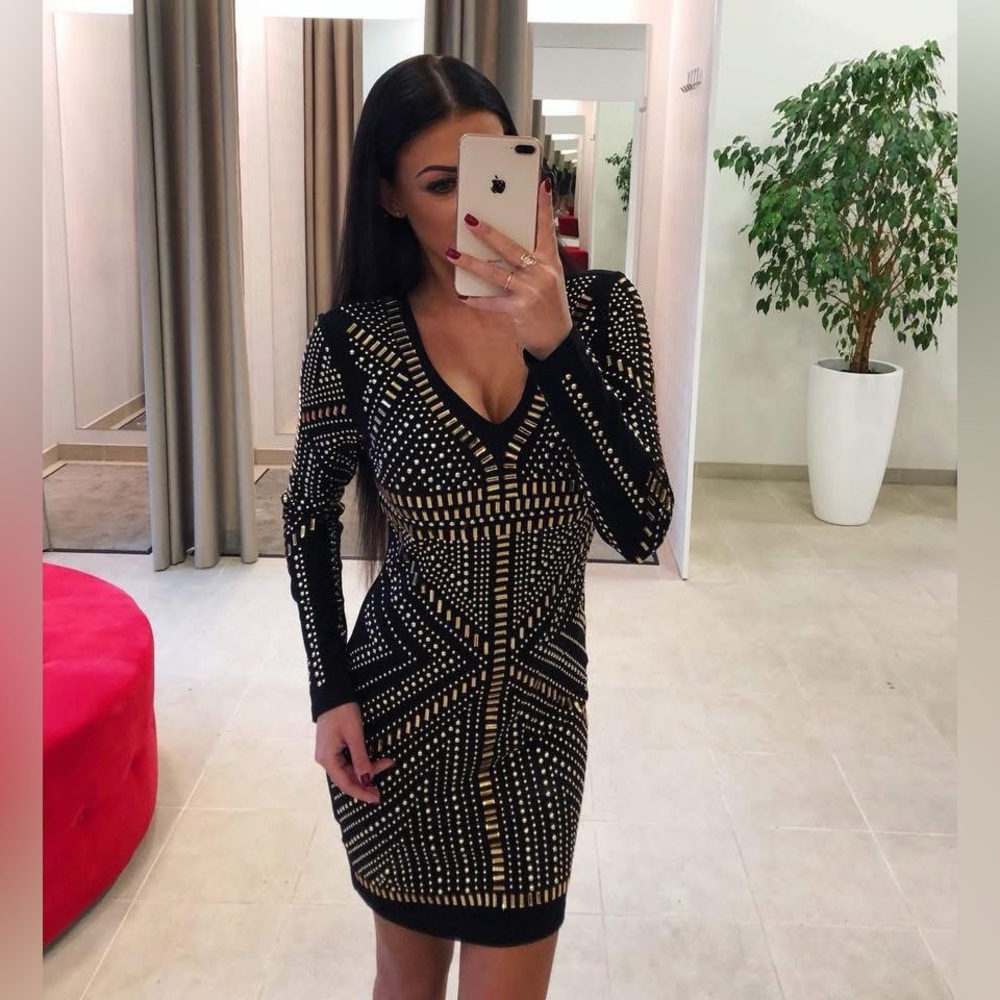 2/$40 Elegant Black and Gold Studded Dress